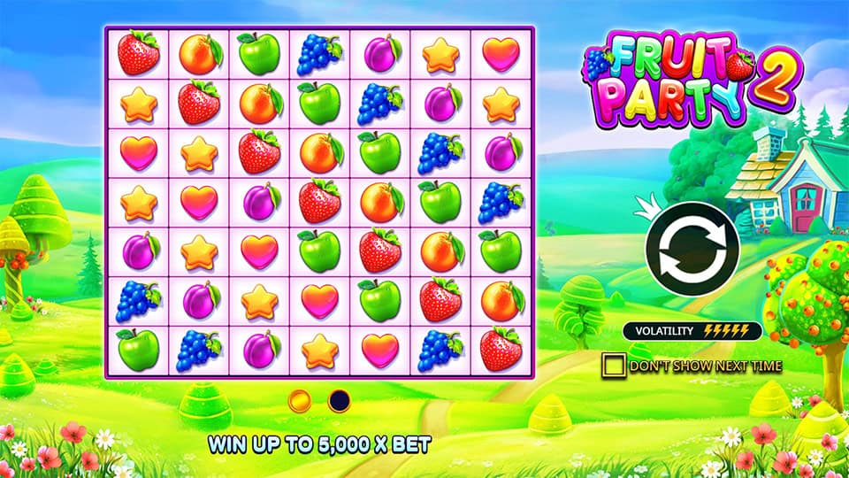 Homepage of Fruit Party 2 slot introducing game features and special mechanics.