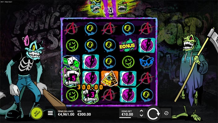 Chaos Crew 2 slot feature a very cranky cat