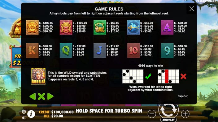 Fortunes of the Aztec slot paytable