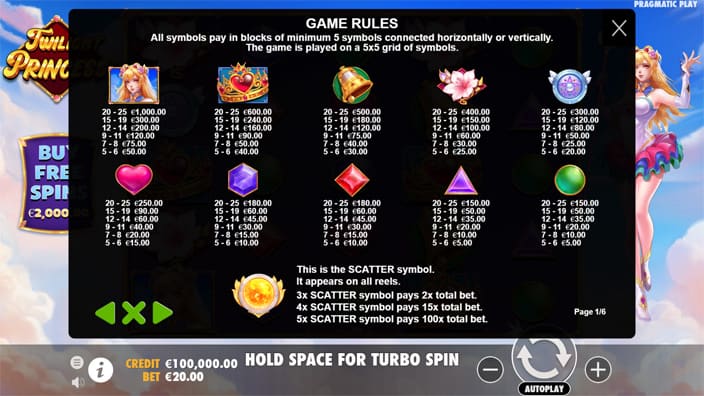 Twilight Princess slot paytable