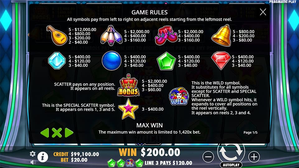 Jokers Jewels Wild slot paytable