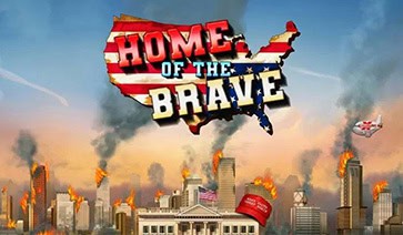 Home of the Brave slot logo above Washington, D.C., with the White House and the city burning in the background.
