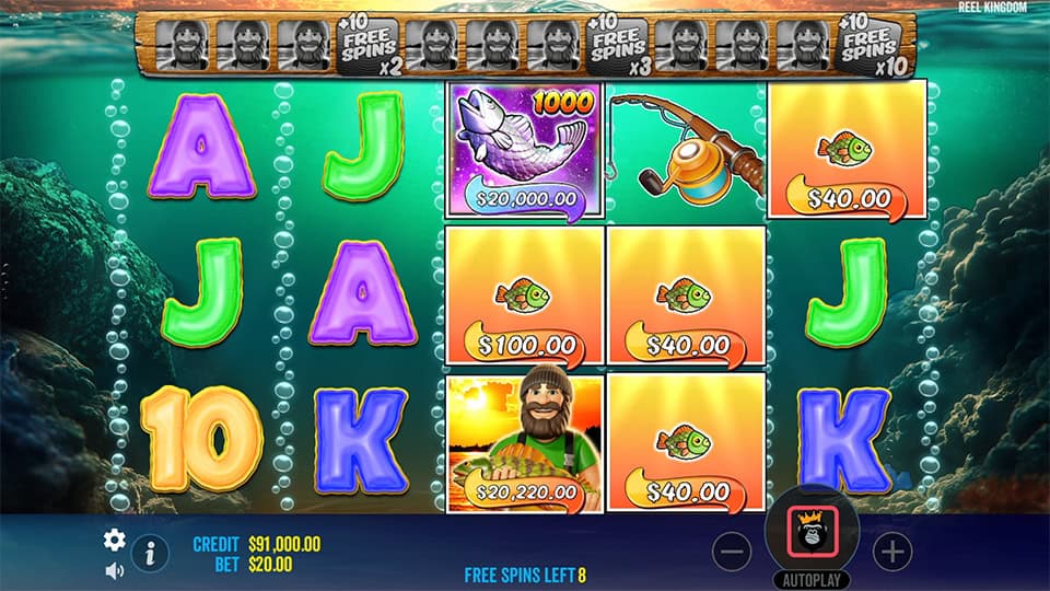 Big Bass Bonanza 1000 slot displaying rare purple fish symbol worth x1000