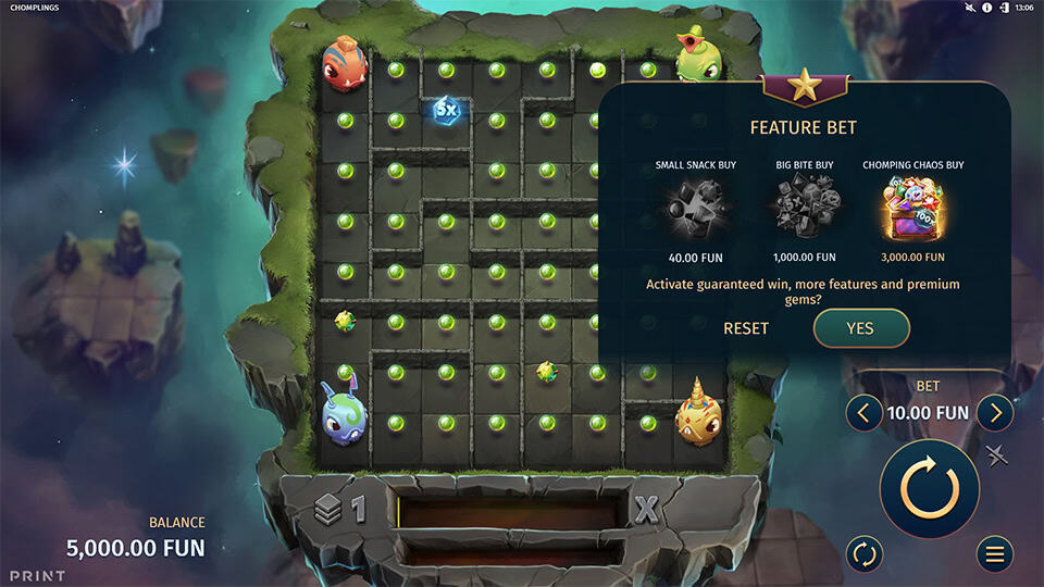 Bonus buy menu offering Small Snack Buy, Big Bite Buy and Chomping Chaos Buy options