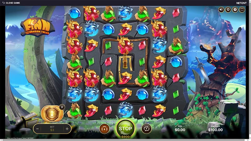 Finn and the Dragon Tales slot featuring the Key symbol in the center and 3 Free Spins ready to launch