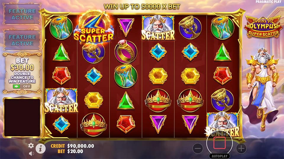 Gates of Olympus Super Scatter with 4 scatter symbols triggering bonus