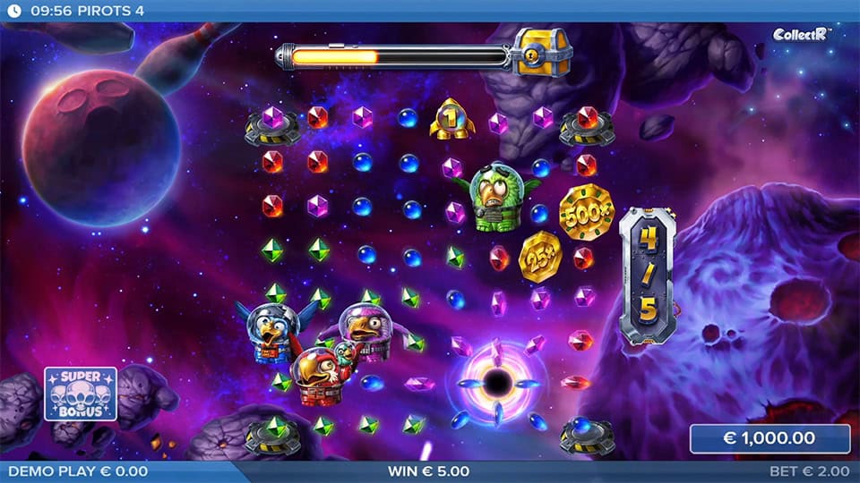 Cosmic grid showing birds near a swirling black hole absorbing symbols with x500 and 25x icons visible.