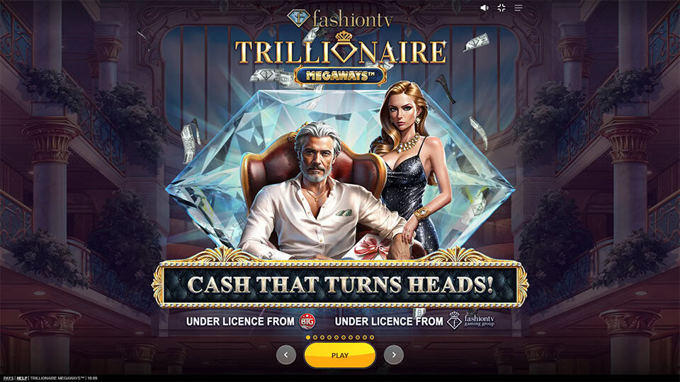 Trillionaire Megaways slot homepage with luxury visuals and features preview