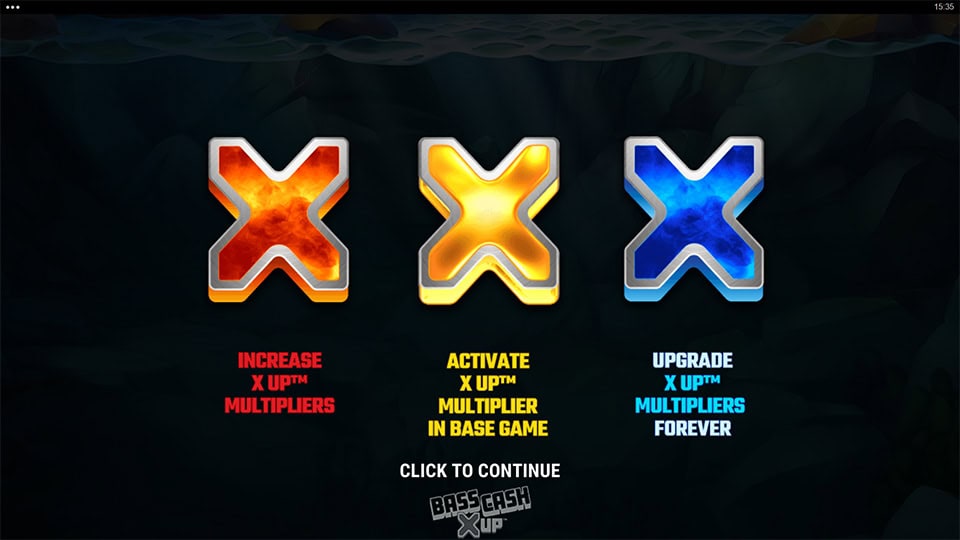 Homepage of Bass Cash X UP slot introducing game features and bonus mechanics.