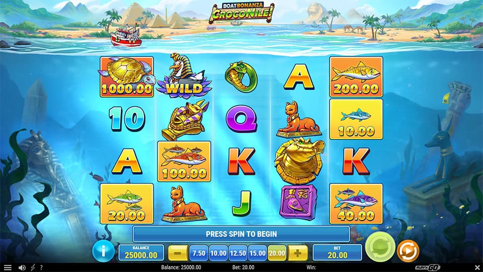 Boat Bonanza CrocoNile! slot game preview with underwater-themed reels and fishing symbols.