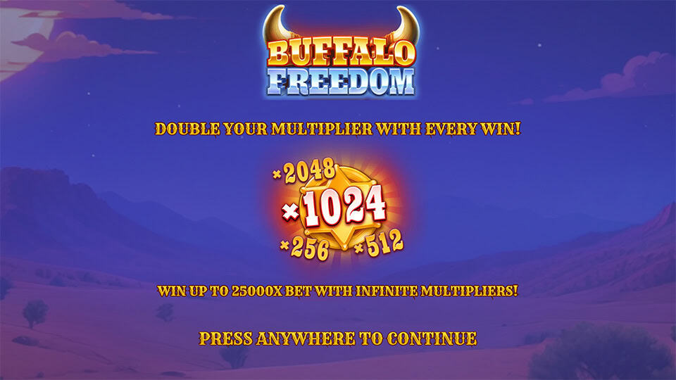 Buffalo Freedom DoubleMax slot highlighting the multiplier feature, which doubles with every win.