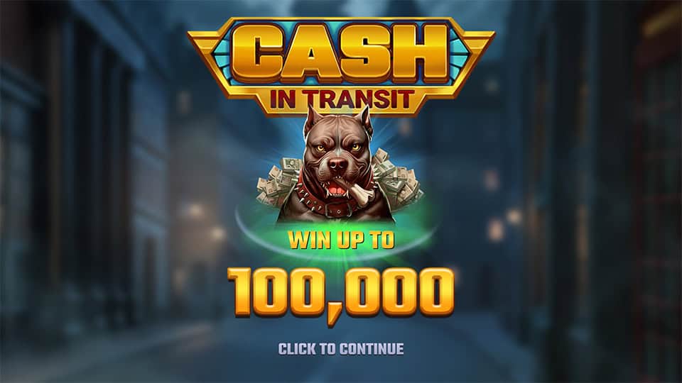 Homepage of Cash in Transit slot highlighting the maximum win potential of up to 100,000.
