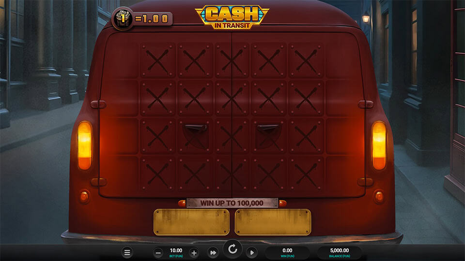 Cash in Transit slot gameplay showing the back of an armored van before the reels reveal potential winnings.