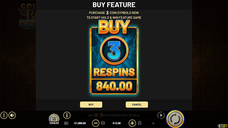 onus buy screen offering 3 respins for x70 the bet to trigger the Hold & Win feature.