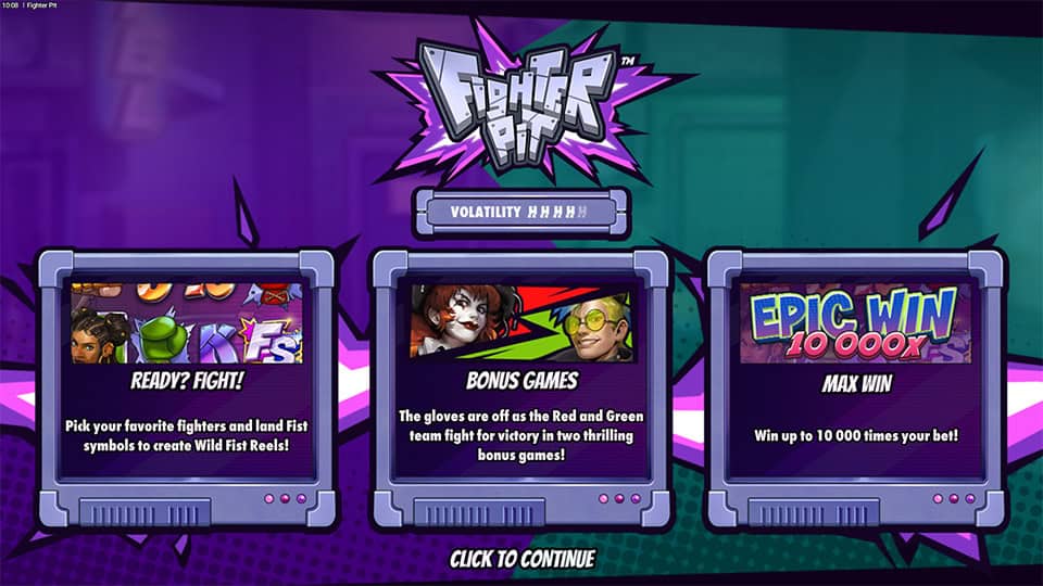 Fighter Pit slot main features overview with bonus game mechanics.