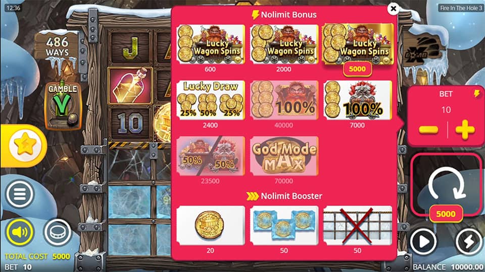 Nolimit booster and bonus buy menu every options available.