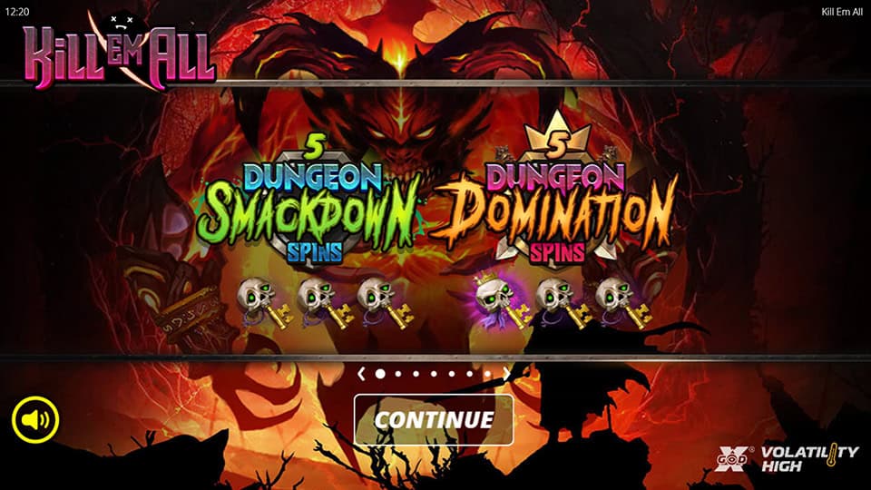 Kill Em All homepage with game mode selections and stylized character art in dystopian setting.