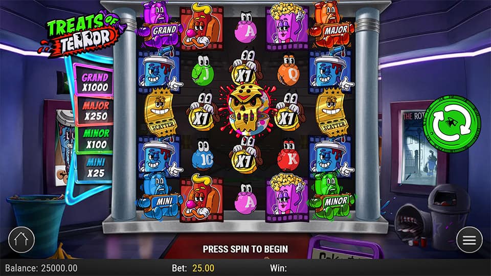Treats of Terror slot preview with cartoonish candy symbols on the reels
