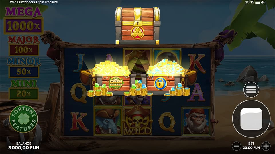 Two glowing treasure chests unlocking the Cash Collect feature.