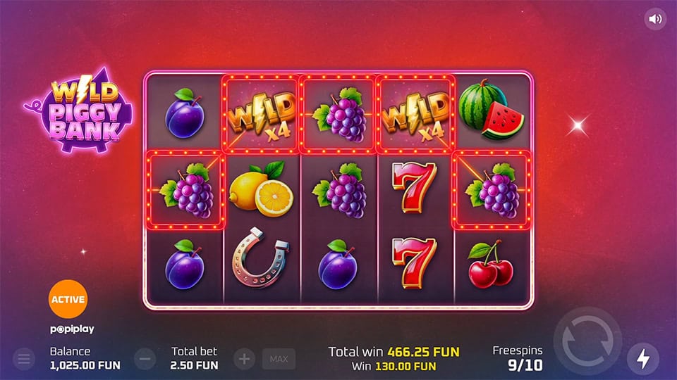 Two Wild multiplier symbols appearing in Wild Piggy Bank slot, each with a x4 multiplier.