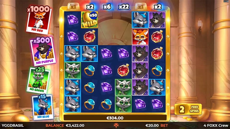 Free spins with a x50 golden wild symbol and increasing multipliers shown above the reels.