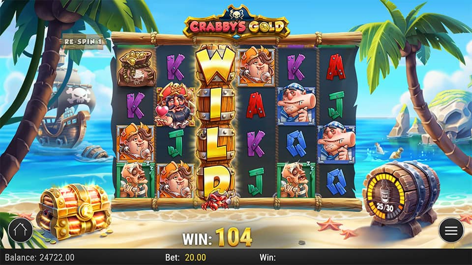 Crabby's Gold Slot with a full expanding wild reel and a barrel-shaped wild symbol
