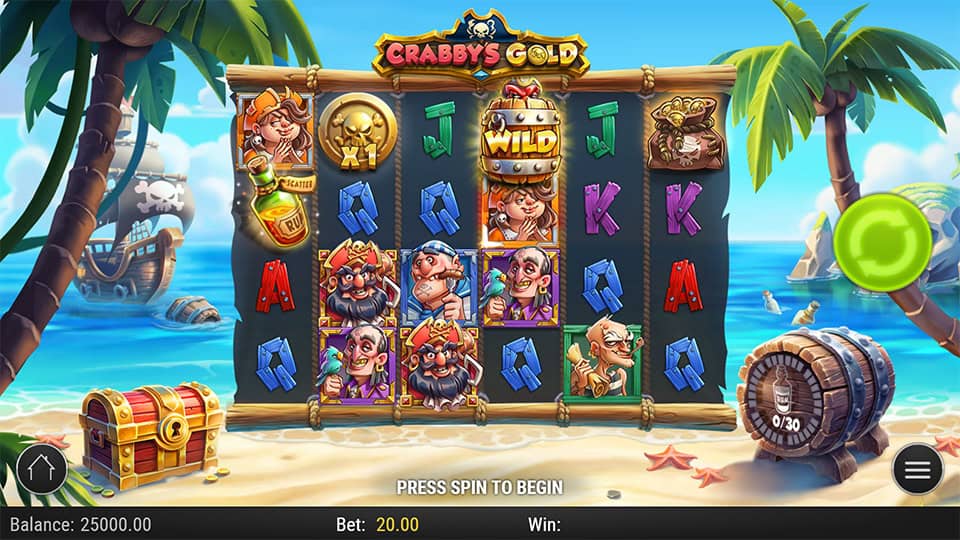 Crabby's Gold Slot base game preview with colorful characters and rum counter