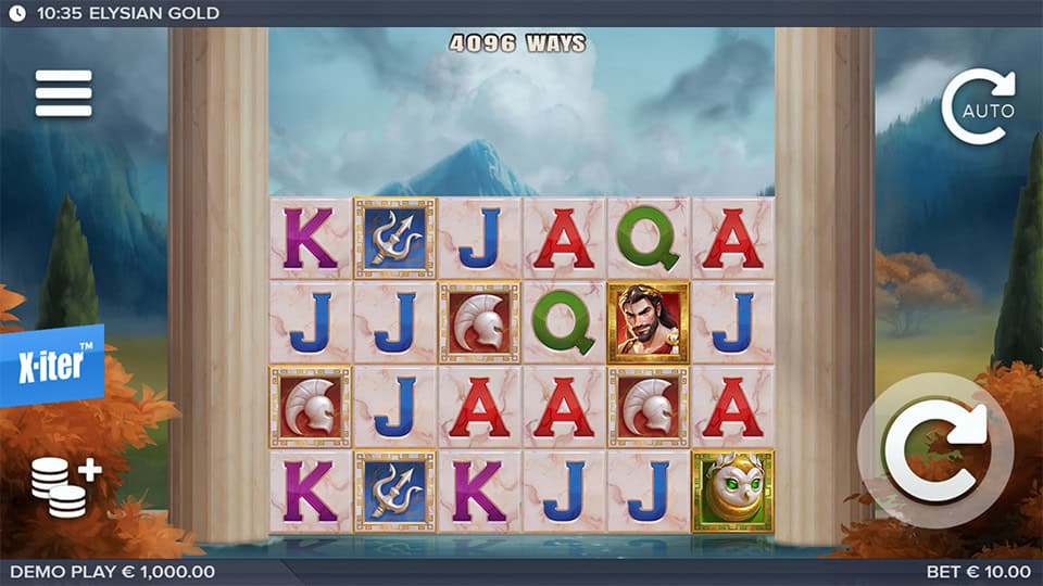 Base game screen showing reels with Greek-themed symbols and 4096 ways to win.
