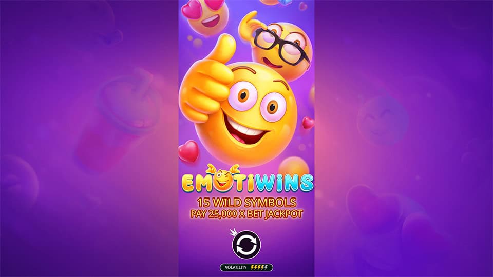 Emotiwins homepage screen with vibrant emoji-themed graphics and game title.