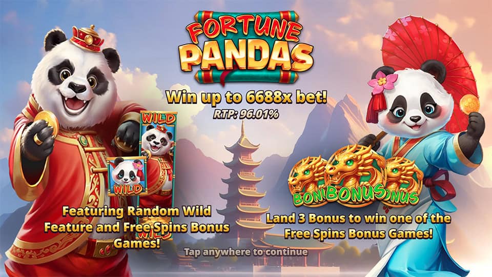 Overview of Fortune Pandas slot features, including free spins, random wilds and high volatility.