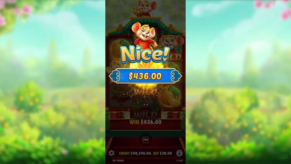 Lucky Mouse slot win screen displaying a $436 reward with celebratory effects.