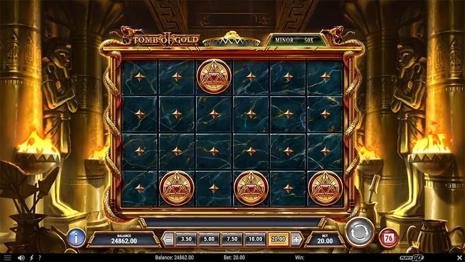 Tomb of Gold 2 slot showing respin feature with golden coins and highlighted stack grid.