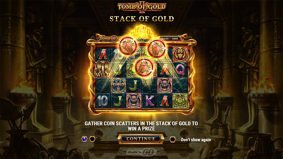 Tomb of Gold 2 homepage with intro to Stack of Gold and bonus features.