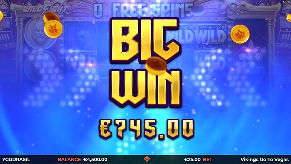 Big Win message with coins flying across blue-lit screen and glowing backdrop.