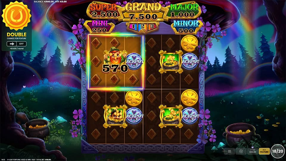 Slot feature screen with glowing coin symbols labeled “Jackpot,” bonus pots and colorful values during Hold & Win mode.