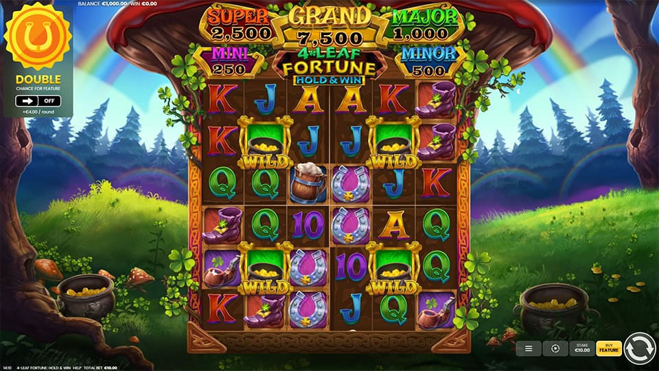 Colorful reels filled with boots, hats, coins, wilds and card symbols under a jackpot tree canopy in a lush forest scene.
