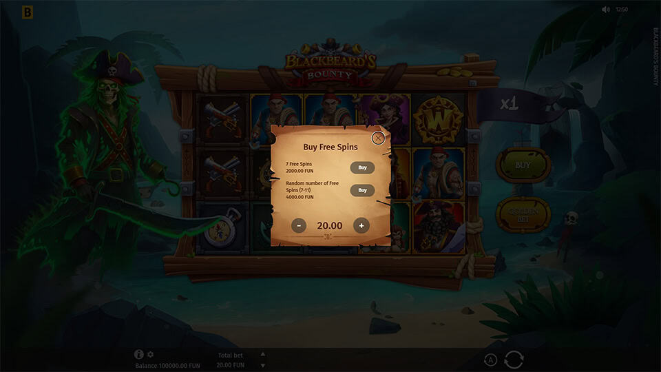 Bonus buy menu offering 7 free spins or random spins up to 11.