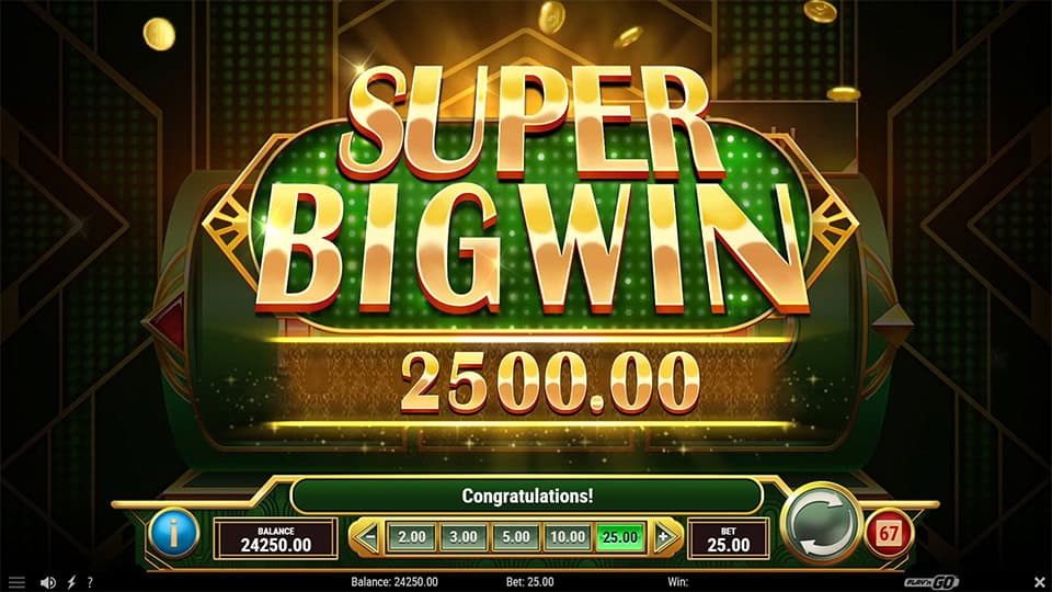 SUPER BIG WIN text in gold with coins falling and lit background animation.