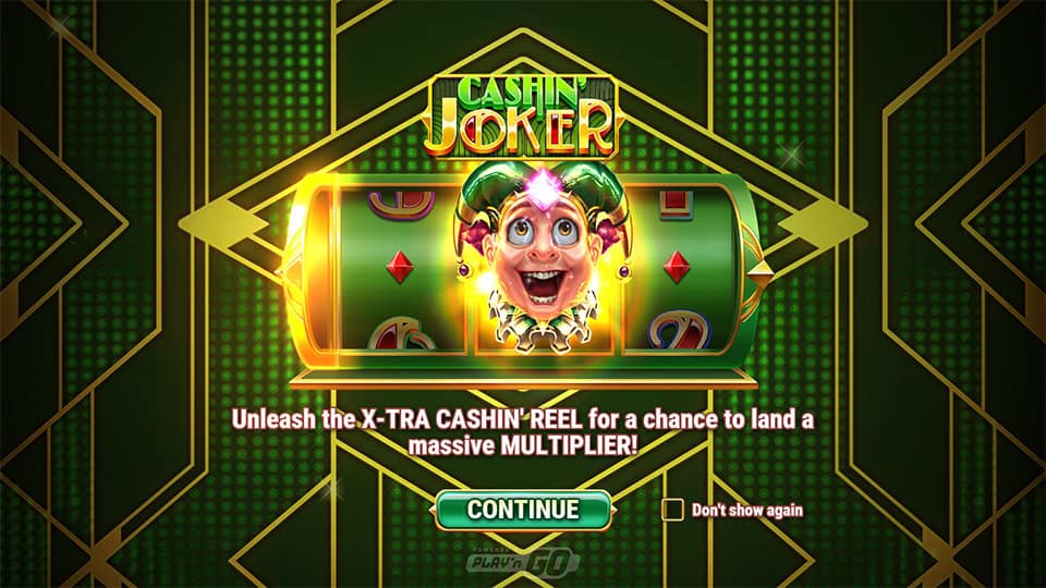 Intro screen with spinning joker and message about X-TRA CASHIN' REEL multiplier.