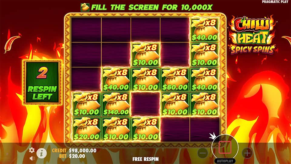 Respins round showing golden money symbols with x8 multipliers filling the grid.