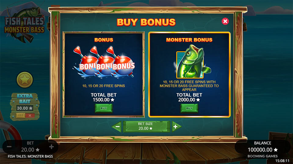 Bonus purchase screen offering Bonus or Monster Bonus for set prices.