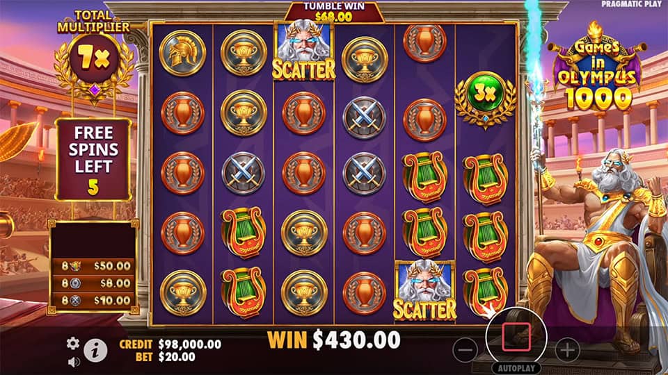 Games in Olympus 1000 slot feature multiplier