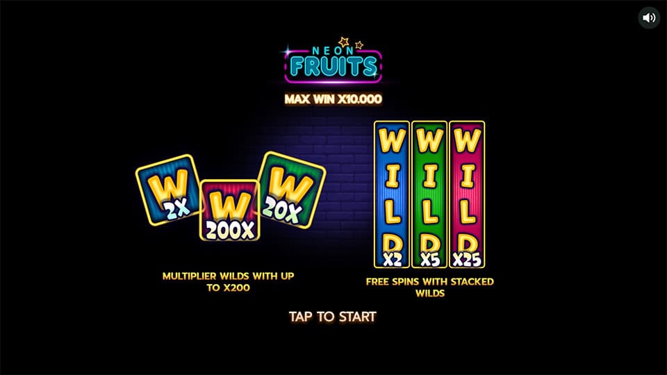 Intro screen highlighting max win of 10,000x and special wild features.