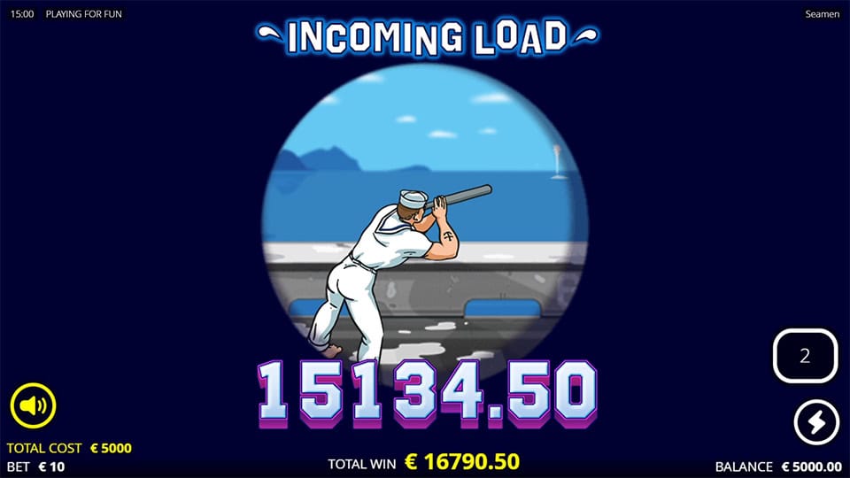 Zoomed-in scope view on a sailor with bold win display and ocean background labeled “Incoming Load”.