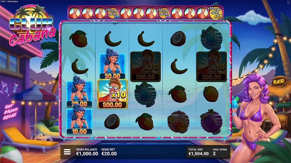 Singer wild collecting partygoer values with x10 multiplier during free spins.