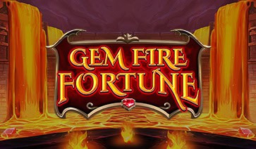 Gem Fire Fortune slot logo on a molten lava backdrop with glowing red and gold title design.