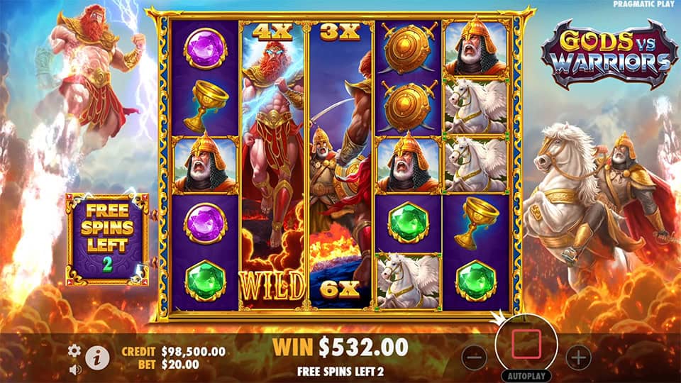 Gods vs Warriors slot feature wild reel multiplier
