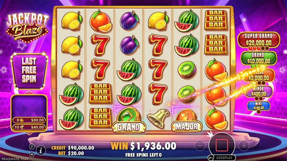 Free spins round with sparkling lines landing on Grand and Major jackpot icons.