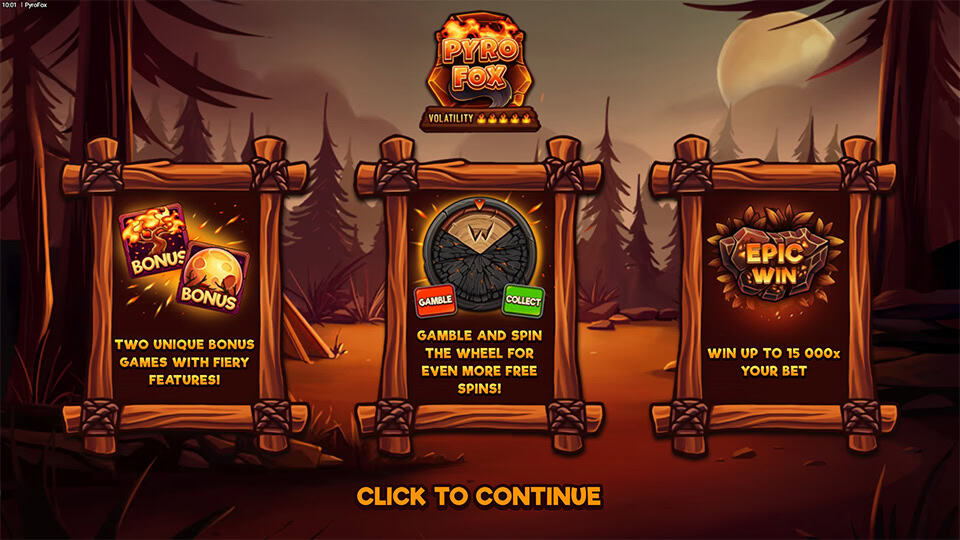Intro screen showcasing bonus games, free spins wheel and 15,000x max win potential.