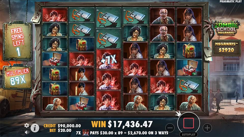 Free spins round with +7 multiplier collected and 89x total multiplier shown on the left.